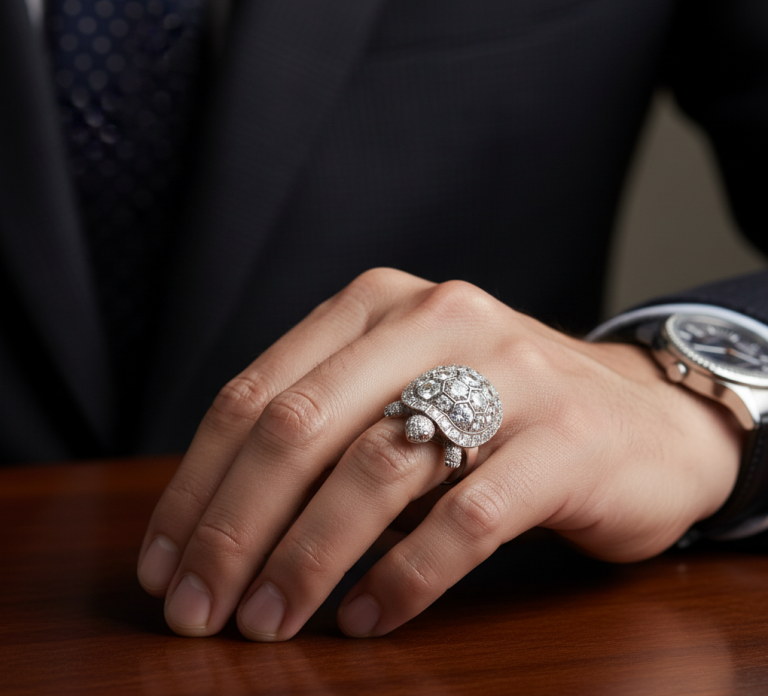 Diamond ring in middle finger