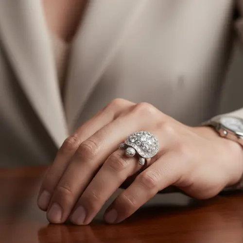 Diamond ring in middle finger women