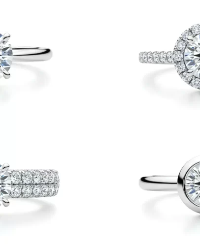 Different 1 carat diamond ring setting styles in UAE including solitaire, halo, pave and bezel