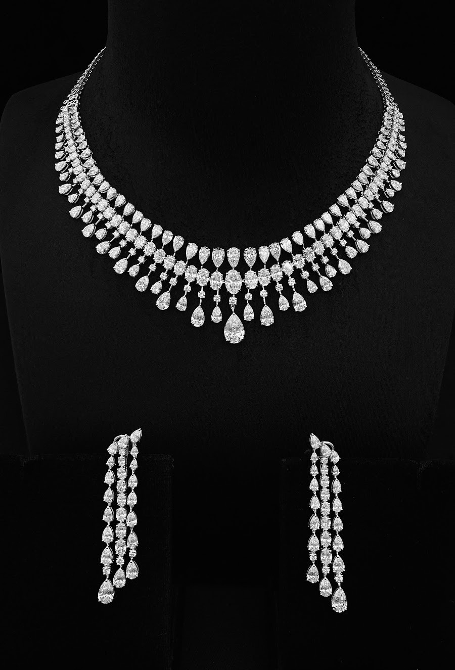 Diamond necklace and earrings set